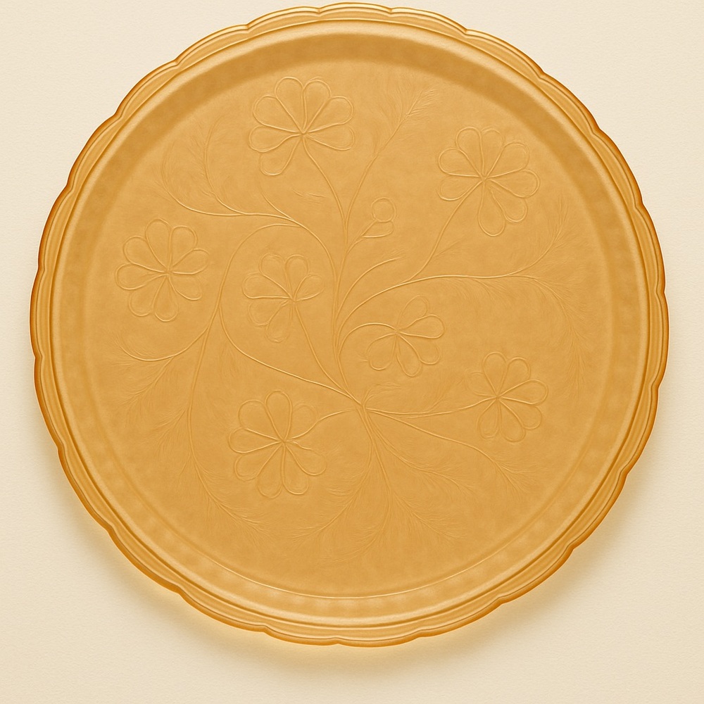 Vintage Jeannette Glass Louisa Iridescent Gold Amber 13.5” Serving Platter